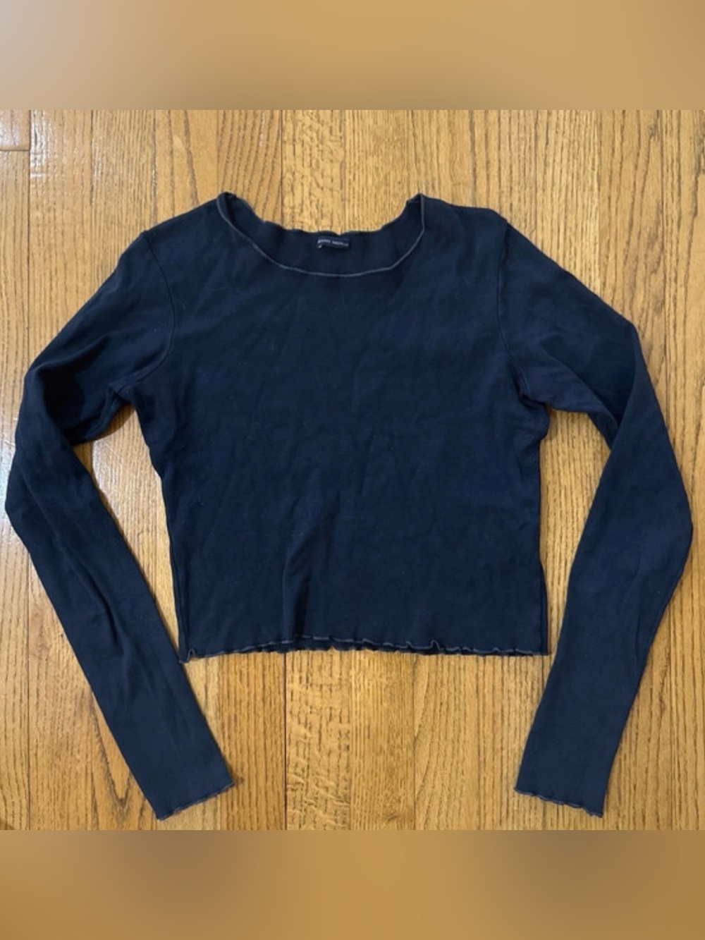 Brandy Melville Navy Long-Sleeve Ribbed Crop Top OS